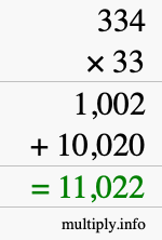 How to calculate 334 times 33 using long multiplication