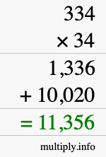 How to calculate 334 times 34 using long multiplication