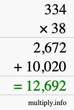 How to calculate 334 times 38 using long multiplication