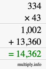 How to calculate 334 times 43 using long multiplication
