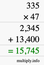 How to calculate 335 times 47 using long multiplication