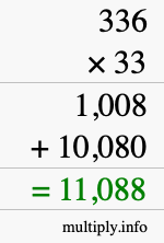 How to calculate 336 times 33 using long multiplication