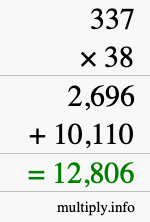 How to calculate 337 times 38 using long multiplication