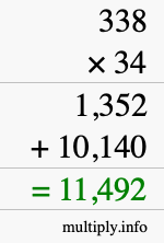 How to calculate 338 times 34 using long multiplication