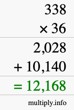 How to calculate 338 times 36 using long multiplication