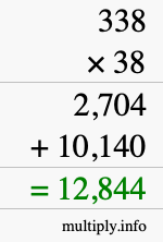 How to calculate 338 times 38 using long multiplication