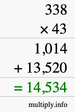How to calculate 338 times 43 using long multiplication