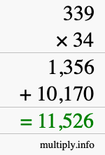 How to calculate 339 times 34 using long multiplication