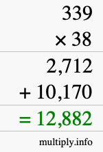 How to calculate 339 times 38 using long multiplication