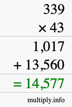 How to calculate 339 times 43 using long multiplication