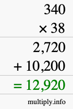 How to calculate 340 times 38 using long multiplication