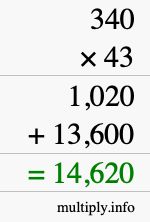How to calculate 340 times 43 using long multiplication