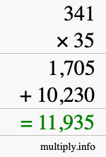 How to calculate 341 times 35 using long multiplication