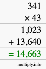 How to calculate 341 times 43 using long multiplication