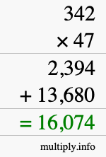 How to calculate 342 times 47 using long multiplication