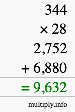 How to calculate 344 times 28 using long multiplication How to calculate 344 times 28 using long multiplication