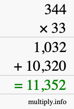 How to calculate 344 times 33 using long multiplication