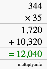 How to calculate 344 times 35 using long multiplication