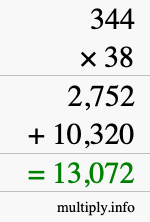 How to calculate 344 times 38 using long multiplication