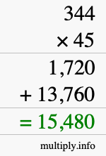 How to calculate 344 times 45 using long multiplication