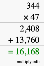 How to calculate 344 times 47 using long multiplication