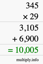 How to calculate 345 times 29 using long multiplication