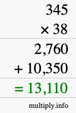 How to calculate 345 times 38 using long multiplication