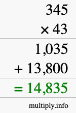How to calculate 345 times 43 using long multiplication