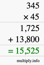 How to calculate 345 times 45 using long multiplication
