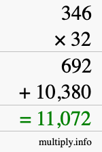 How to calculate 346 times 32 using long multiplication
