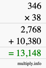 How to calculate 346 times 38 using long multiplication