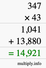 How to calculate 347 times 43 using long multiplication