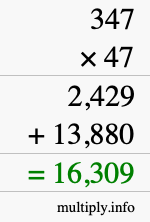 How to calculate 347 times 47 using long multiplication
