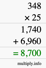 How to calculate 348 times 25 using long multiplication How to calculate 348 times 25 using long multiplication