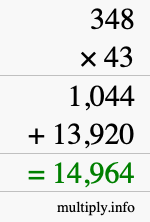 How to calculate 348 times 43 using long multiplication