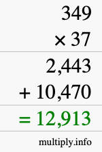 How to calculate 349 times 37 using long multiplication