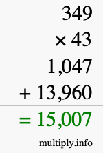 How to calculate 349 times 43 using long multiplication
