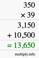 How to calculate 350 times 39 using long multiplication