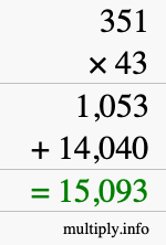 How to calculate 351 times 43 using long multiplication