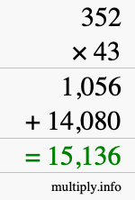 How to calculate 352 times 43 using long multiplication