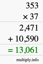 How to calculate 353 times 37 using long multiplication