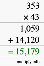 How to calculate 353 times 43 using long multiplication