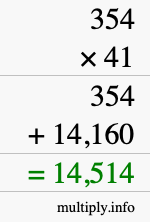 How to calculate 354 times 41 using long multiplication
