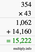 How to calculate 354 times 43 using long multiplication