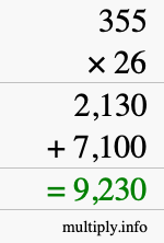 How to calculate 355 times 26 using long multiplication How to calculate 355 times 26 using long multiplication