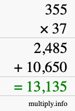 How to calculate 355 times 37 using long multiplication