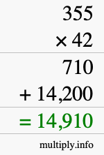 How to calculate 355 times 42 using long multiplication How to calculate 355 times 42 using long multiplication