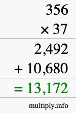 How to calculate 356 times 37 using long multiplication