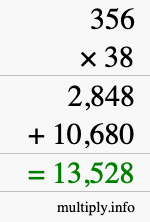 How to calculate 356 times 38 using long multiplication