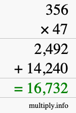 How to calculate 356 times 47 using long multiplication